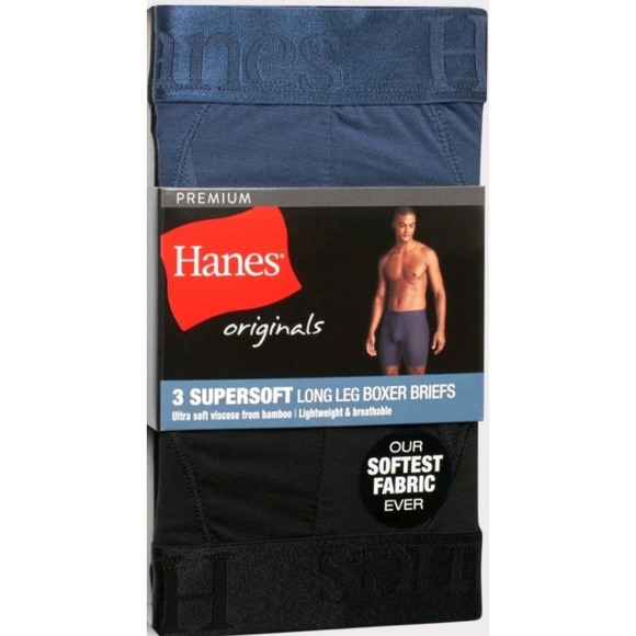 Hanes Originals Premium Men's SuperSoft Long Leg Boxer Briefs 3pk Size S 28-30 - Picture 1 of 3